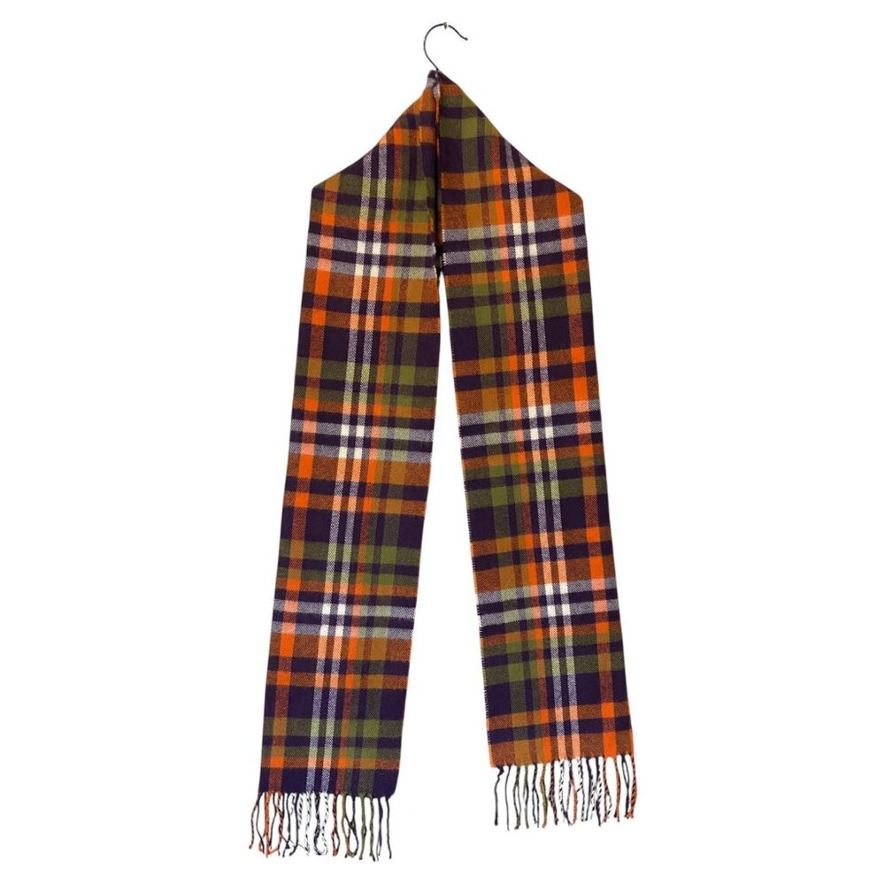 D&Y Purple Orange Gray Green Striped Check Men's Scarf 12" x 65" Acrylic